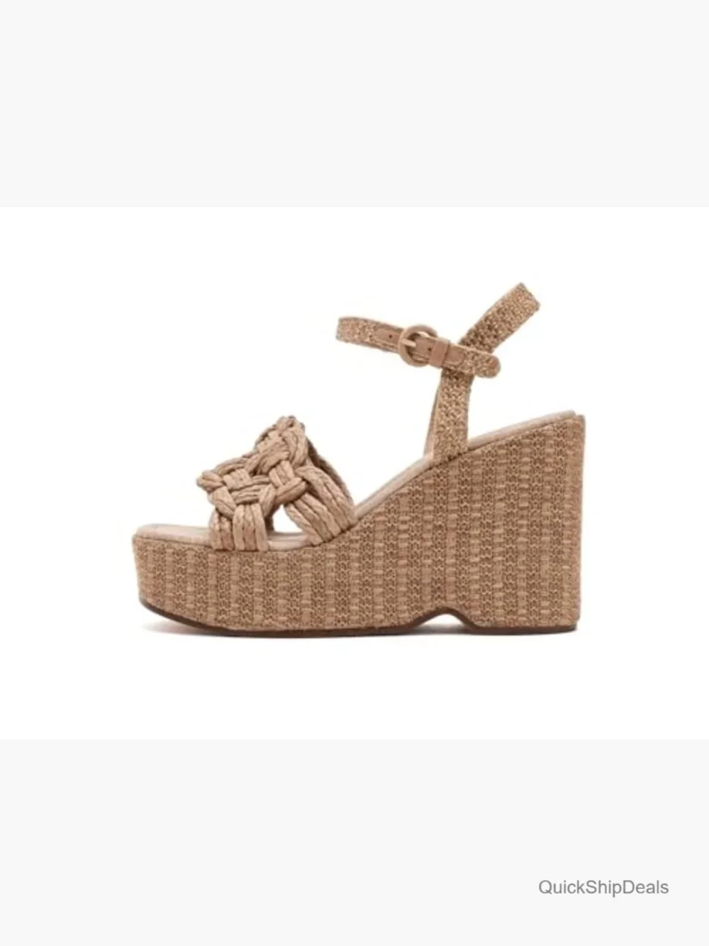 Wedge Sandals with Woven Straps and Adjustable Ankle Strap